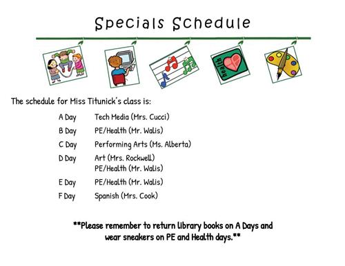 specials schedule